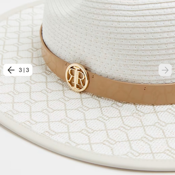 River Island One Size White RI Monogram Print Straw Fedora Hat - Picture 2 of 4